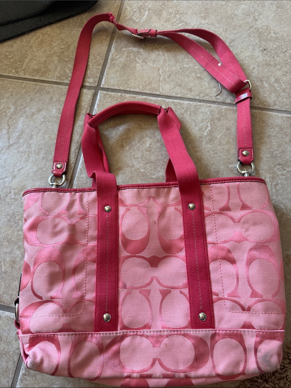 Pink Signature Tote Bag with Adjustable Strap